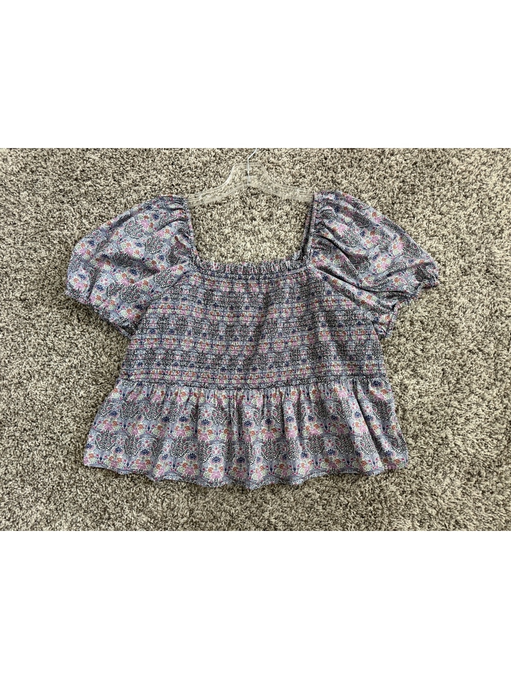 J.Crew Liberty Fabric Puff Short Sleeve Smocked Floral Cropped Blouse Size 3X